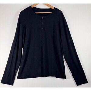 AllSaints Figure Long Sleeve Henley Mens XXL Black Cotton Regular Fit Casual